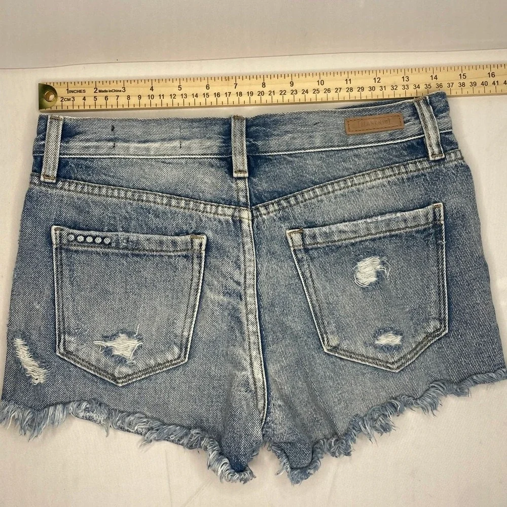BLANKNYC Distressed Denim Blue‎ Cutoff Shorts Button Fly Frayed Hem Size 24